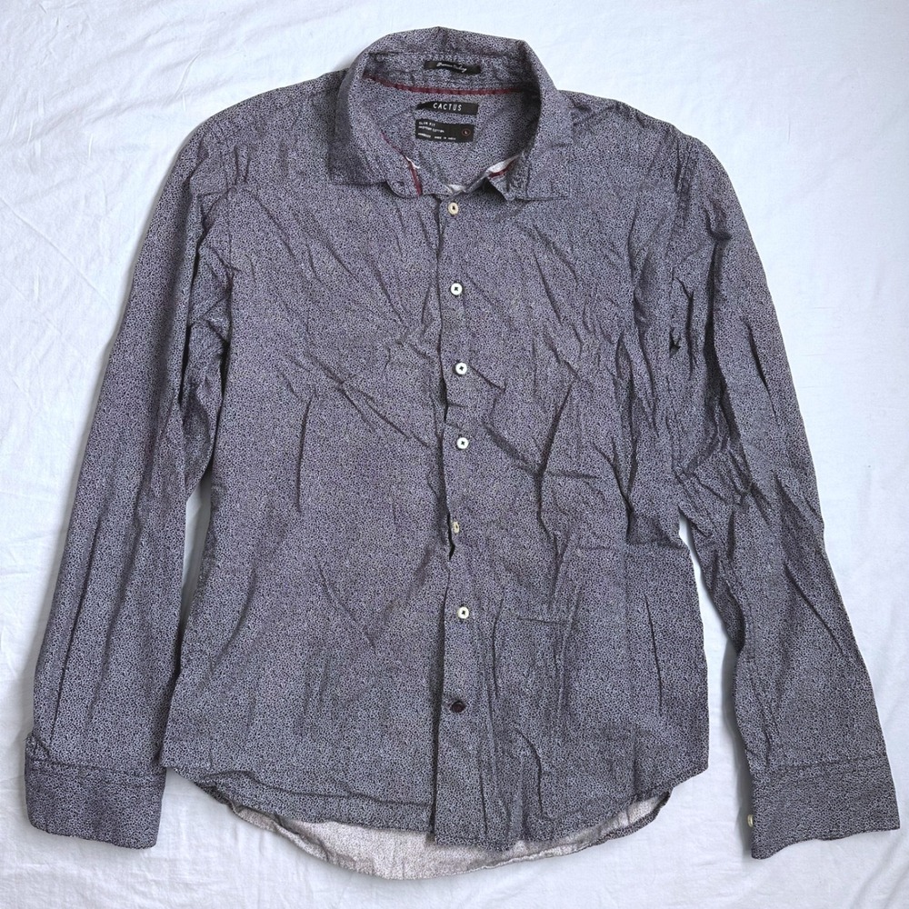 Cactus Premium Clothing Slim Fit Long Sleeve Button Up Shirt Patterned L